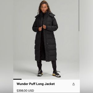 Lululemon Wunder Puff Long Jacket in Black